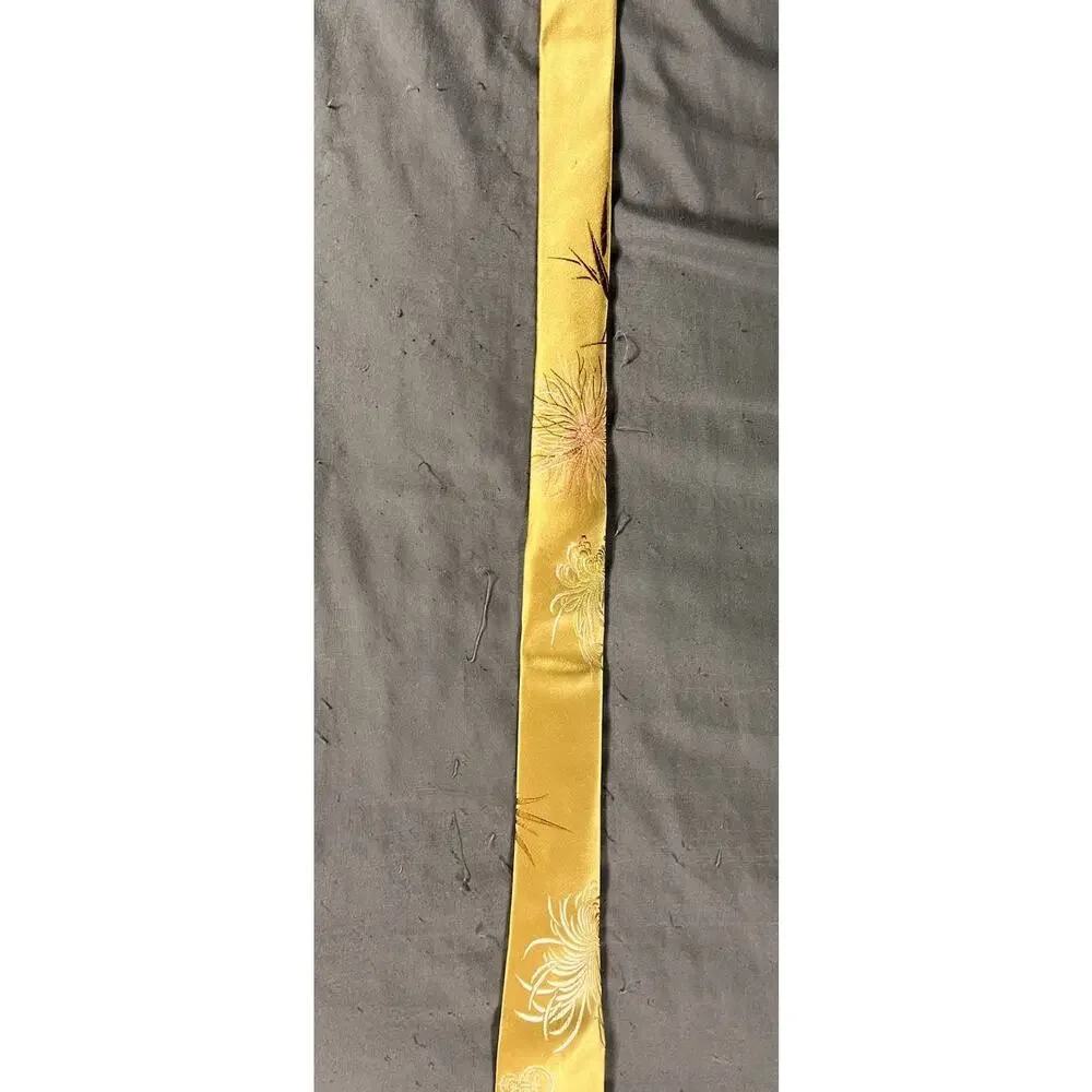Vintage Shanghai No. 5 Silk Mill Gold Woven Silk Tie Bamboo Floral Design 53